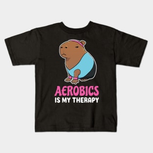 Aerobics is my therapy cartoon Capybara Kids T-Shirt